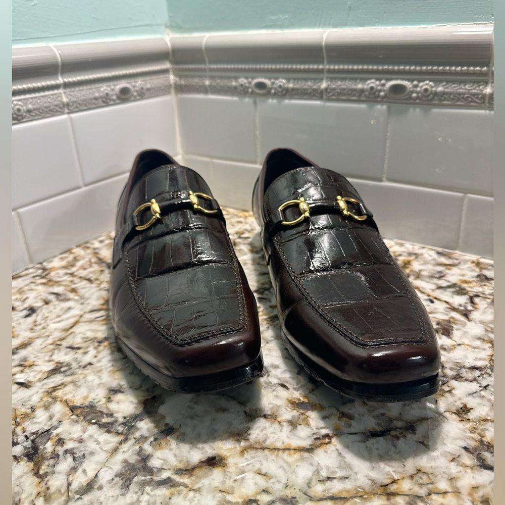 Belvedere Gerald Alligator Bit Loafers Chocolate Brown